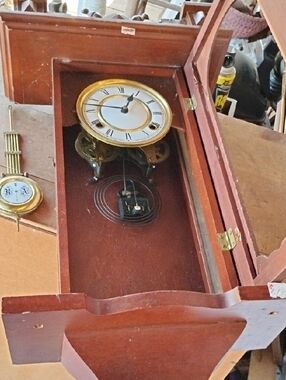 USA Pendulum Wall Clock Movement with Gold Trim & Wooden Case
